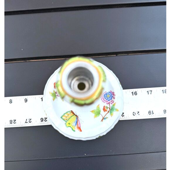 Herend Queen Victoria Green Border Floral Butterfly Single Candlestick SZ 6" VBO - Picture 11 of 16